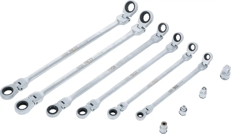 Očkové ráčnové klíče 8 ÷ 19 mm BGS101541, výkyvné, extra dlouhé. Sada 10 dílů (BGS101541)