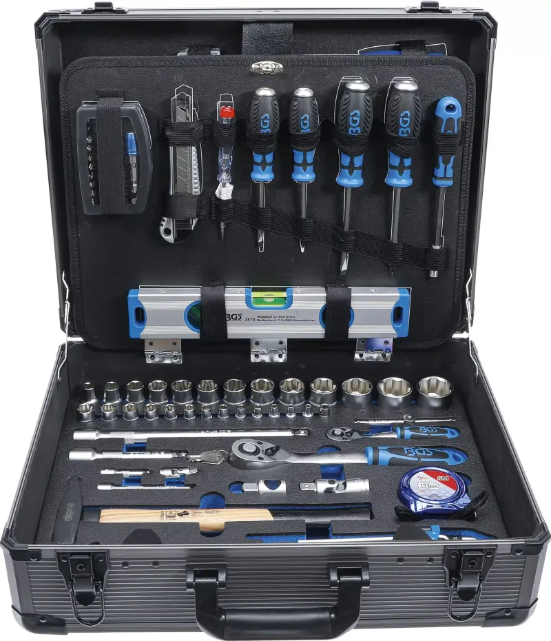 Profesionální sada nářadí, 2 ráčny 1/4 a 1/2", 4 ÷ 32 mm v hliníkovém kufru (149 dílná). BGS 1550 (BGS1015501)