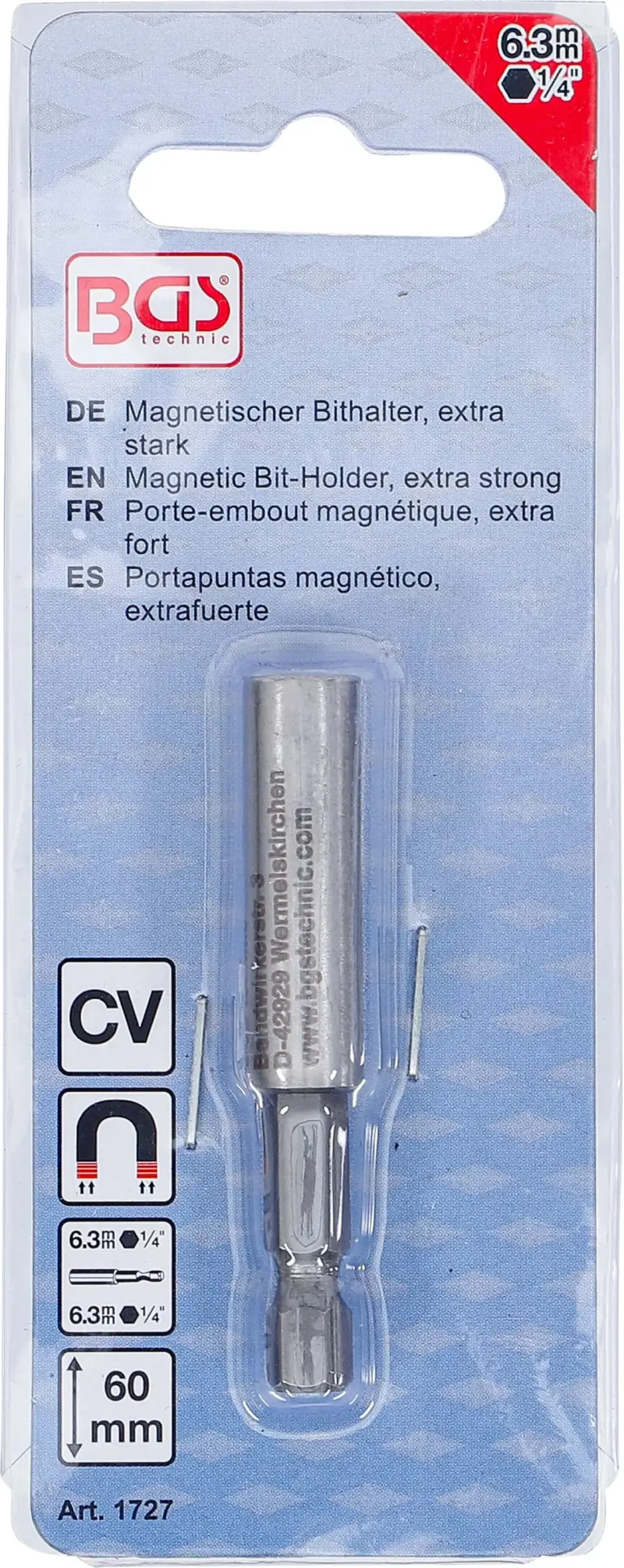 Držák bitů 1/4" x 60 mm Profi, univerzální, magnetický. BGS 1727 (BGS101727)