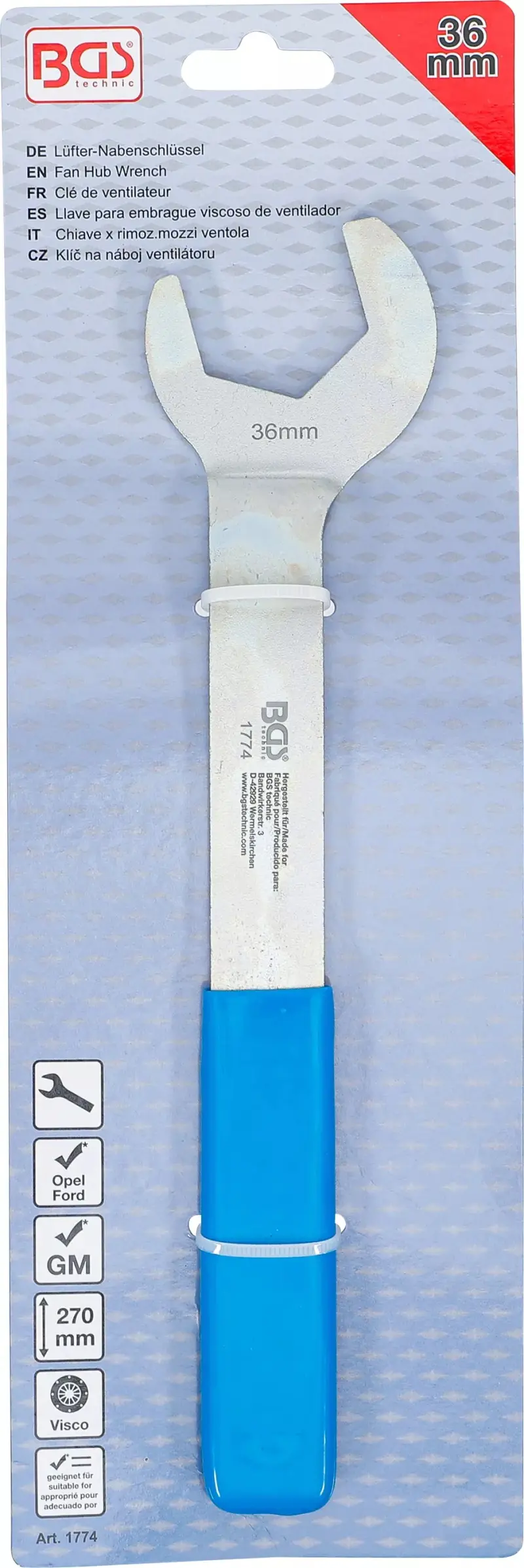 Otevřený klíč 36 mm BGS101774, na vodní pumpy Opel Ford a GM (BGS101774)