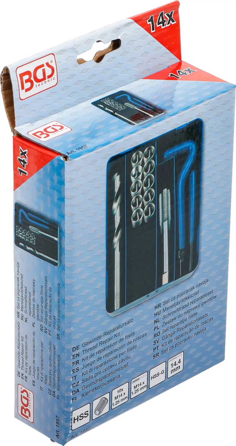 Sada pro opravu závitů M14 x 1,25 mm BGS101957 (14 dílů) (BGS101957)