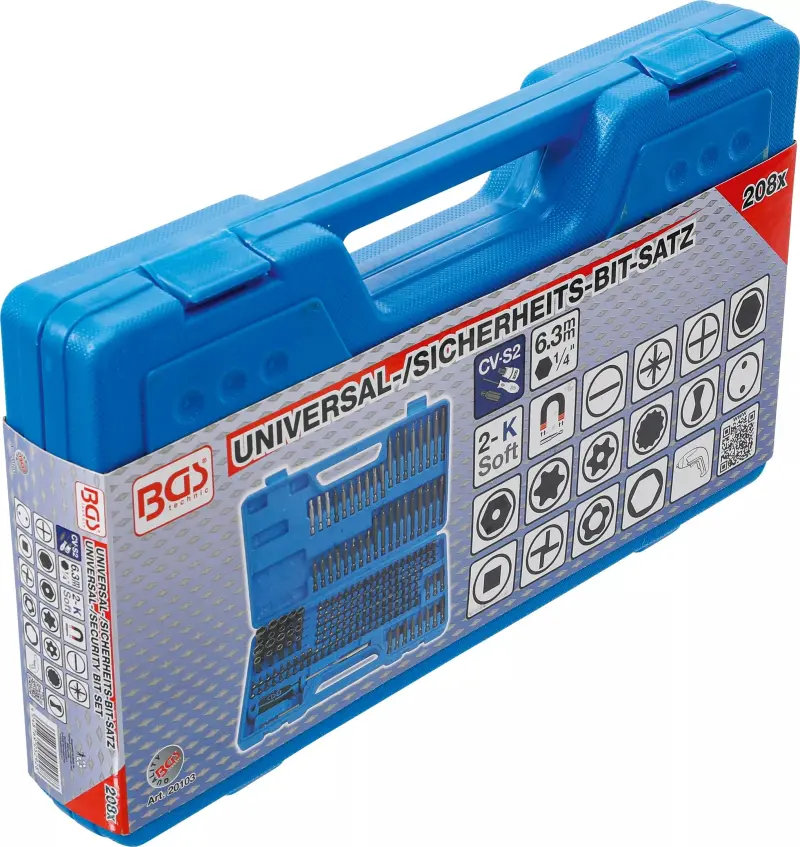 Univerzální a speciální 1/4" bity a hlavice. (Sada 208 dílů). BGS 2010 (BGS1020103)