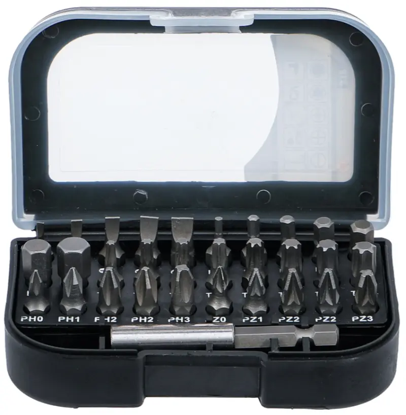 Bity 1/4" Kraftmann PL, PH, PZ, Torx, Inbus, držák. (Sada 32 dílů). BGS 2082 (BGS1020820)