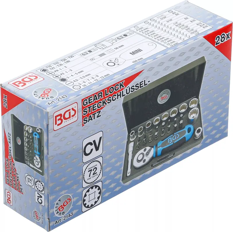 Gola sada 1/4" - německý výrobce BGS 28 dílů. BGS 2143 (BGS102143)