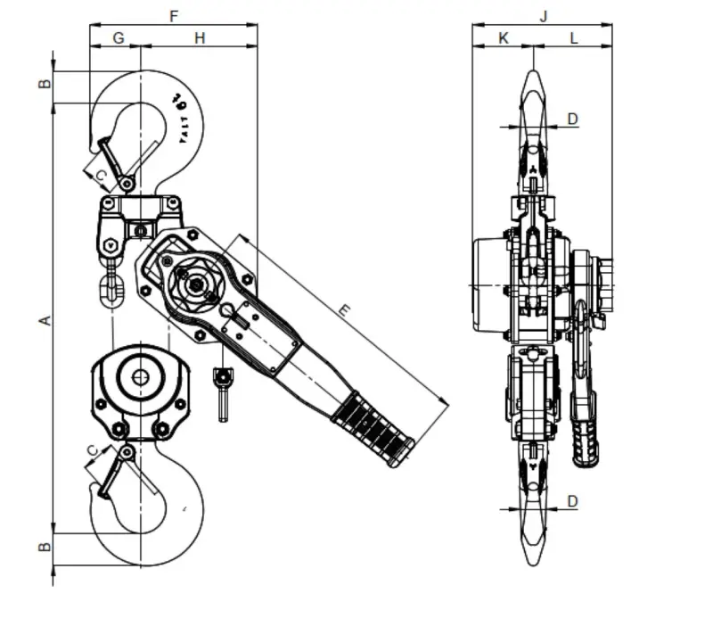 Ráčnový kladkostroj UNOplus-A 750, 3000 mm zdvih YALE 192049841 (OZ0201383)