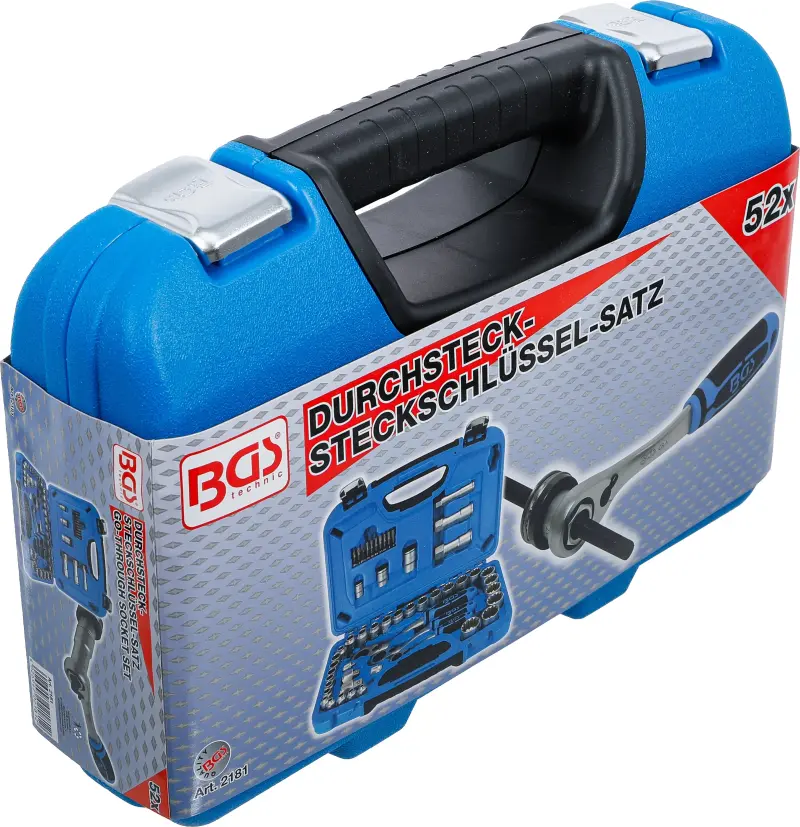 Gola sada BGS-52K průchozí ráčny 13, 16 a 22 mm (4,5 ÷ 25 mm) profil Gear Lock,  (52 dílů). BGS 2181 (BGS102181)