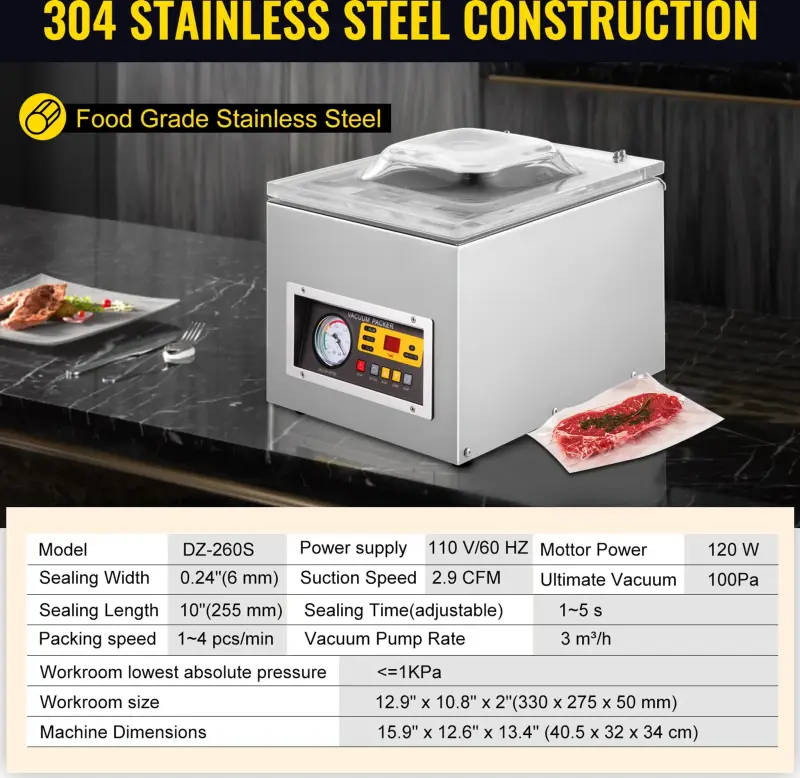 Vakuová svářečka VEVOR DZ-260S - komora z nerezové oceli (OZ0201524)