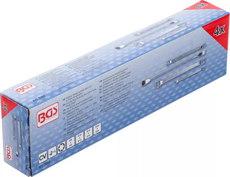 Oboustranné očkové klíče (E-profil) E6 ÷ E24 BGS102264 (4 díly v tašce) (BGS102264)