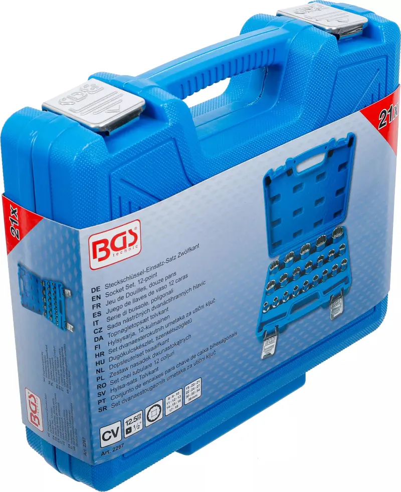 Nástrčné hlavice 1/2" 12hranné 8 ÷ 36 mm. (Sada 21 ks). BGS 2267 (BGS102267)