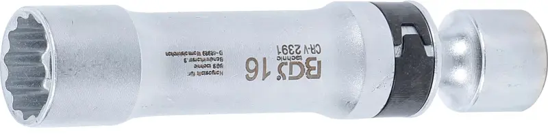 Kloubová nástrčná hlavice 3/8" 12hranná 16 mm BGS102391 na zapalovací svíčky, s přídržnou pružinou (BGS102391)