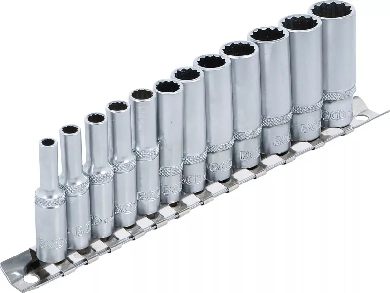 Sada nástrčných dvanáctihranných hlavic, prodloužené 6,3 mm (1/4") palcové velikosti (12 dílů) BGS102757 (BGS102757)