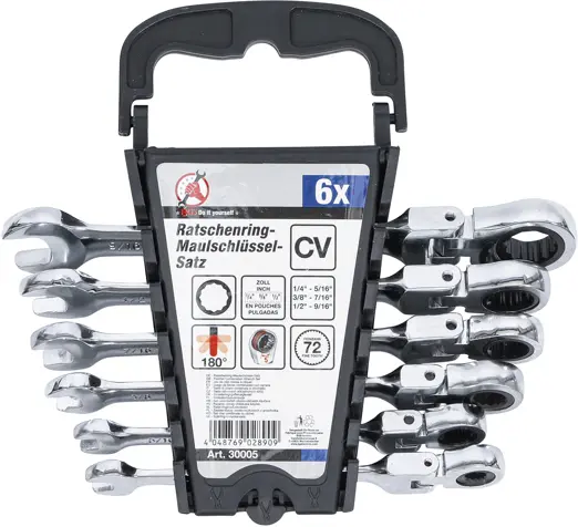 Očkoploché ráčnové klíče Kraftmann 1/4" ÷ 9/19" BGS1030005, palcové, kloubové (Ssada 6 dílů) (BGS1030005)