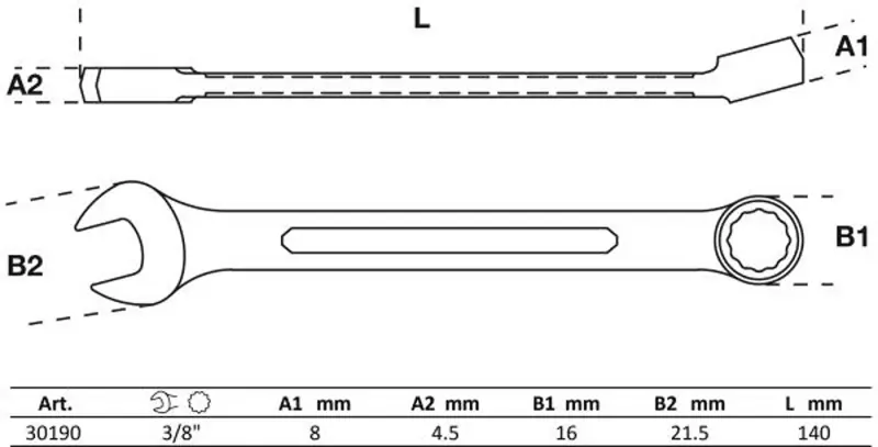 Očkoplochý klíč palcový 3/8" BGS1030190 dle DIN 3113A (BGS1030190)
