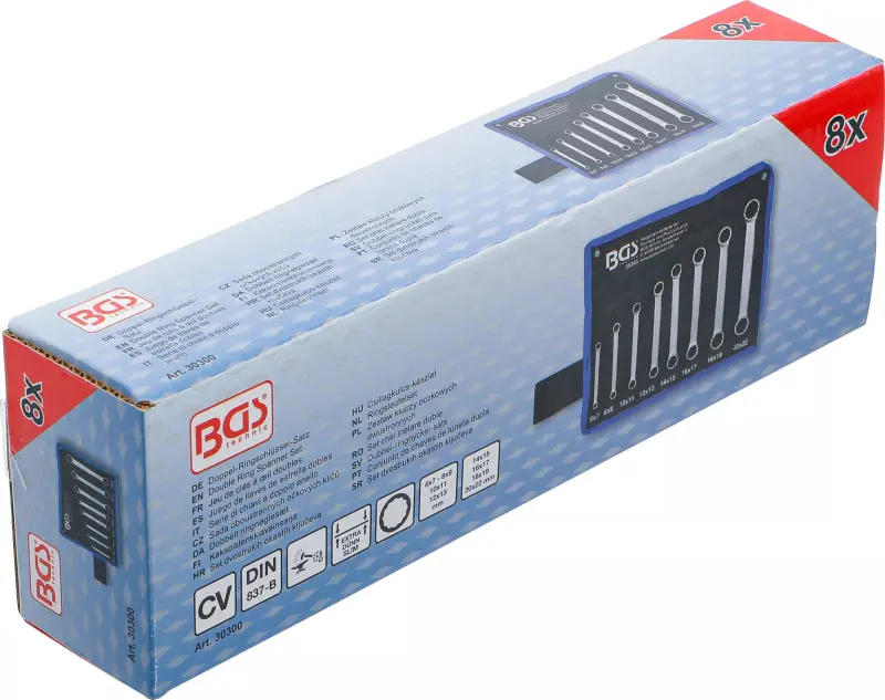 Oboustranné očkové klíče 8 ÷ 22 mm BGS1030300, extra ploché. Sada 8 dílů v tašce (BGS1030300)