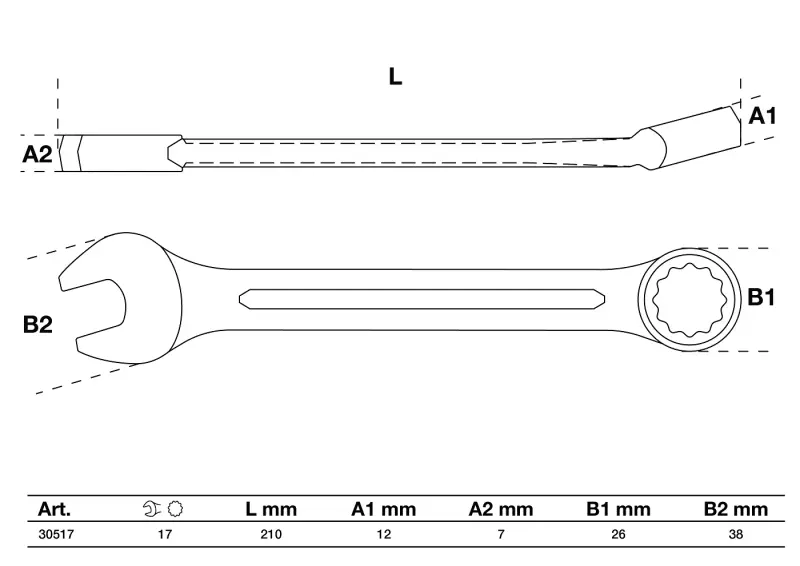 Očkoplochý klíč 17 mm BGS1030517, DIN 3113A, matný chrom (BGS1030517)