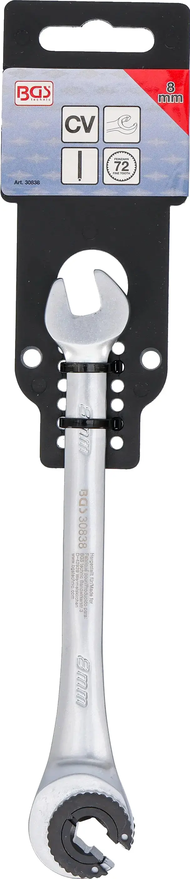 Otevřený očkoplochý klíč 8 mm s ráčnou BGS1030838 pro převlečné matice (BGS1030838)