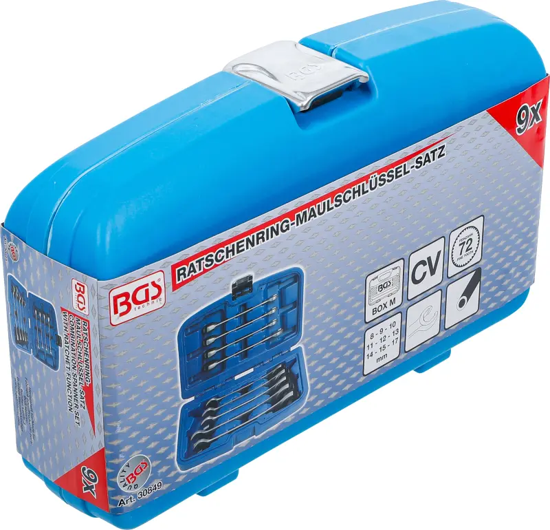 Otevřené očkoploché klíče 8 ÷ 17 mm s ráčnou BGS1030849. Sada 9 dílů (BGS1030849)