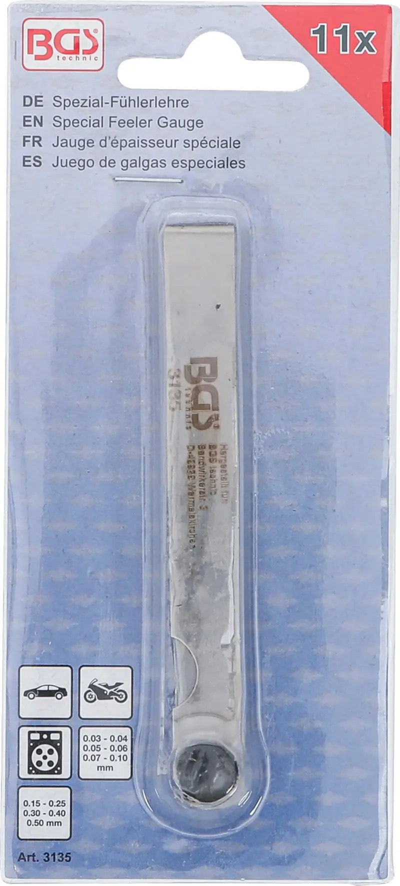 Spárové měrky 0,03 ÷ 0,5 mm BGS103135 Setinové pro pístní kroužky. Sada 11 plátků (BGS103135)