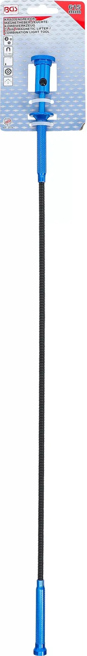 Vytahovák předmětů 615 mm s LED osvětlením BGS103174, ohebný, magnetický - nosnost 0,5 kg (BGS103174)