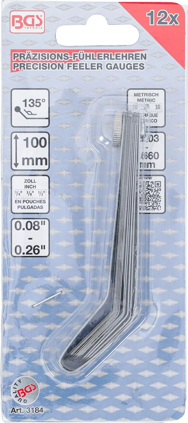 Spárové měrky 0,08 ÷ 0,26“ (0,203 ÷ 0,66 mm) BGS103184 Palcové - vyhnuté (BGS103184)