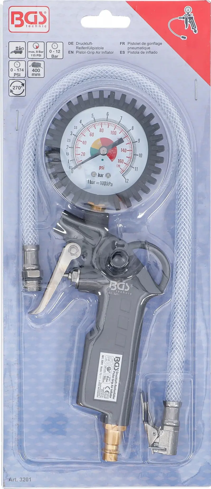 Měřič tlaku pneumatik - pneuměřič 0 ÷ 8 Barů BGS103201 (BGS103201)