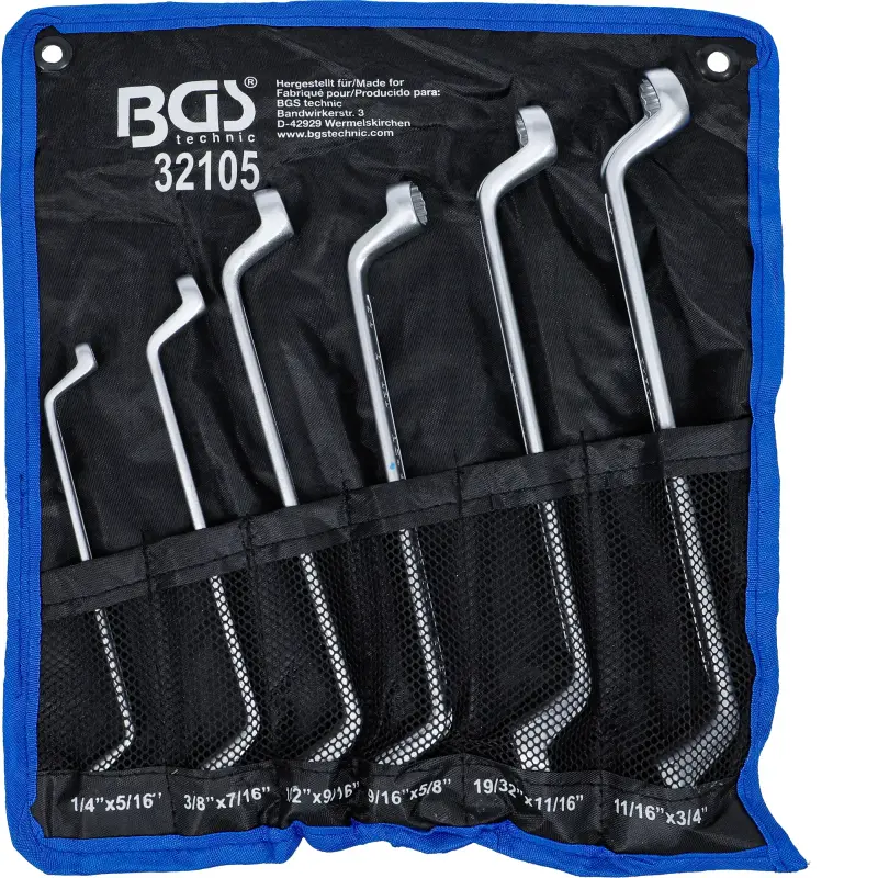 Oboustranné očkové klíče 1/4 ÷ 7/8" BGS1032105 palcové, vyhnnuté. Sada 6 dílů v tašce (BGS1032105)