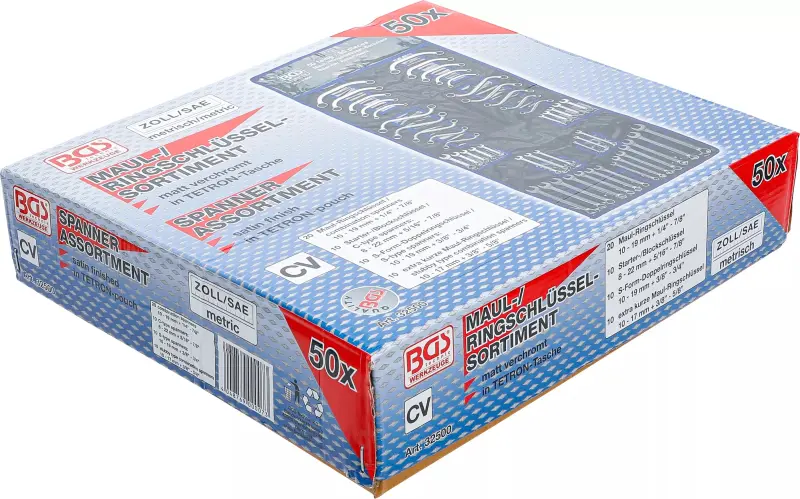Očkové a očkoploché klíče BGS1030500, metrické a palcové. Sada 50 dílů v tašce (BGS1032500)