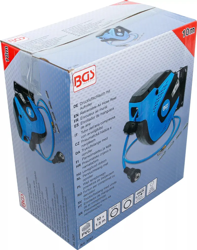 Pneumatická PVC hadice 10 m, průměr 8/12 mm s automatickým navijákem BGS103297 (BGS103297)