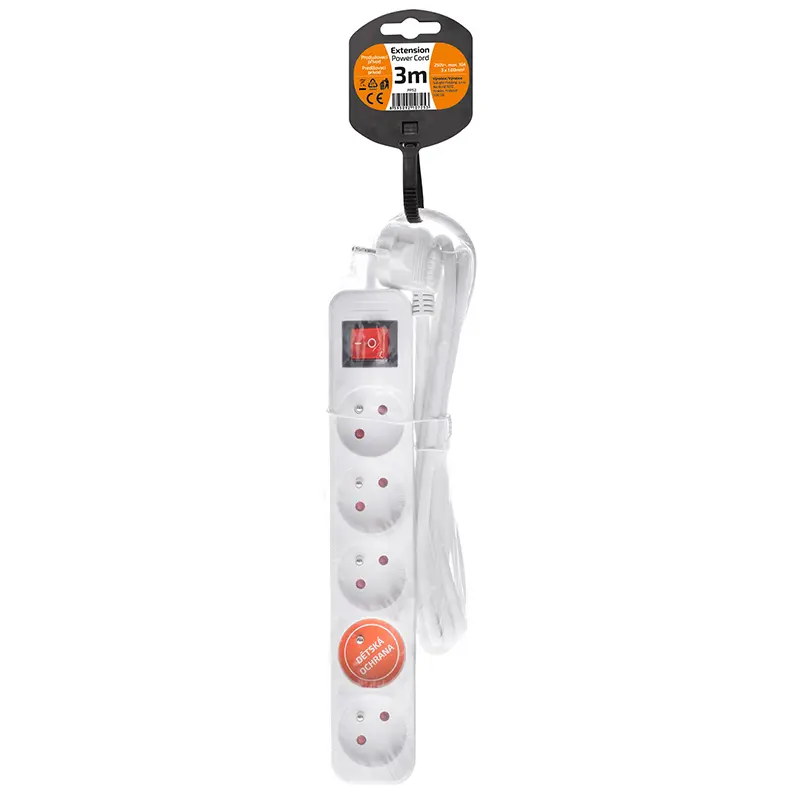 Prodlužovací přívod Solight PP52, 5 zásuvek, bílý, vypínač, 3m (SOLIPP52)