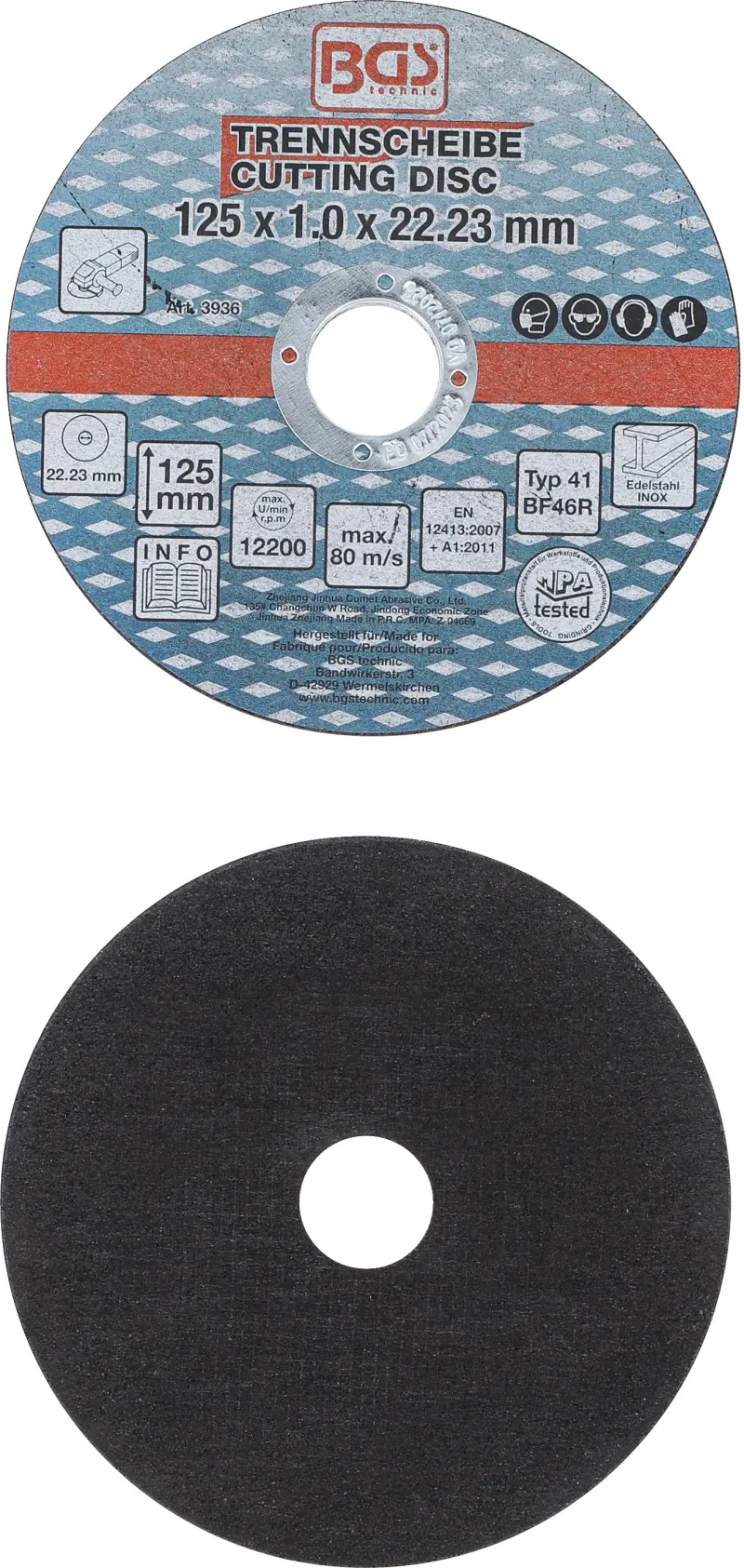 Rozbrušovací kotouč na nerezovou ocel 125 x 1,0 x 22,2 mm BGS103936. Sada 5 dílů (BGS103936)