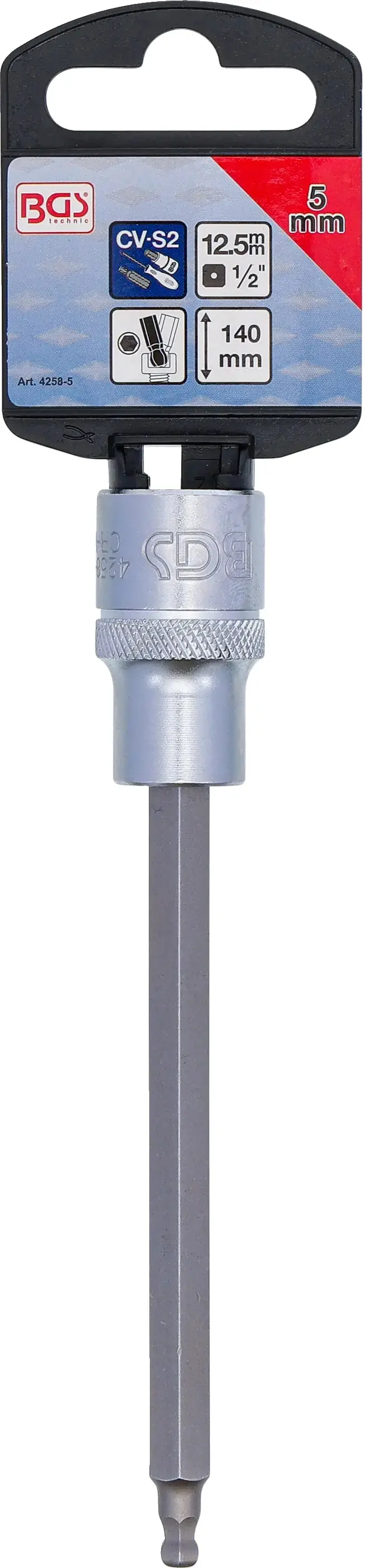 zástrčná hlavice 1/2" šestihran 5 mm s kulovou hlavou. BGS 4258 (BGS104258-5)