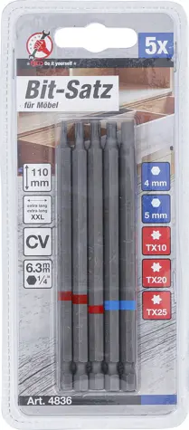 Šroubovací bity 1/4" Hex, Torx BGS104836 délka 110 mm (Sada 5 dílů) (BGS104836)