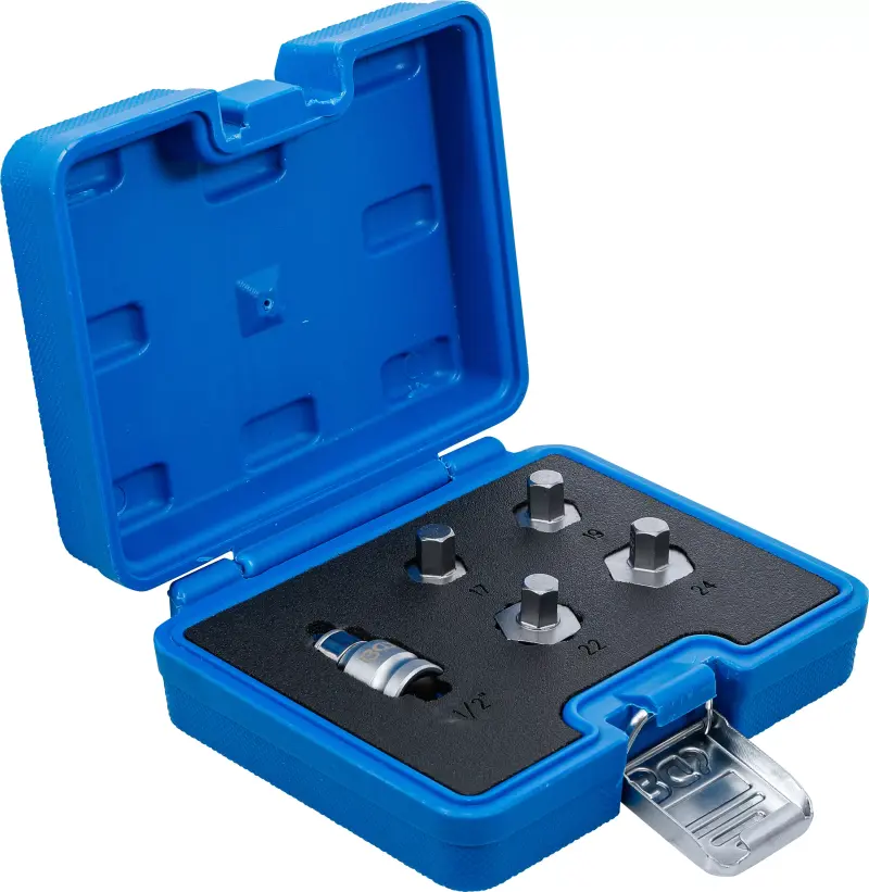 Bity 3/8" 6hran 17 ÷ 24 mm BGS105060 pro osy a vidlice motocyklů. Sada 5 ks včetně adaptéru 1/2" (BGS105060)