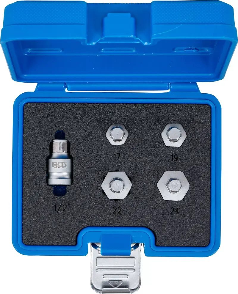 Bity 3/8" 6hran 17 ÷ 24 mm BGS105060 pro osy a vidlice motocyklů. Sada 5 ks včetně adaptéru 1/2" (BGS105060)