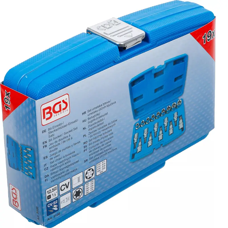 Sada nástrčných hlavic / nástrčných klíčů 12,5 mm (1/2") E-profil / T-profil (pro Torx) (19 dílná) (BGS105100)