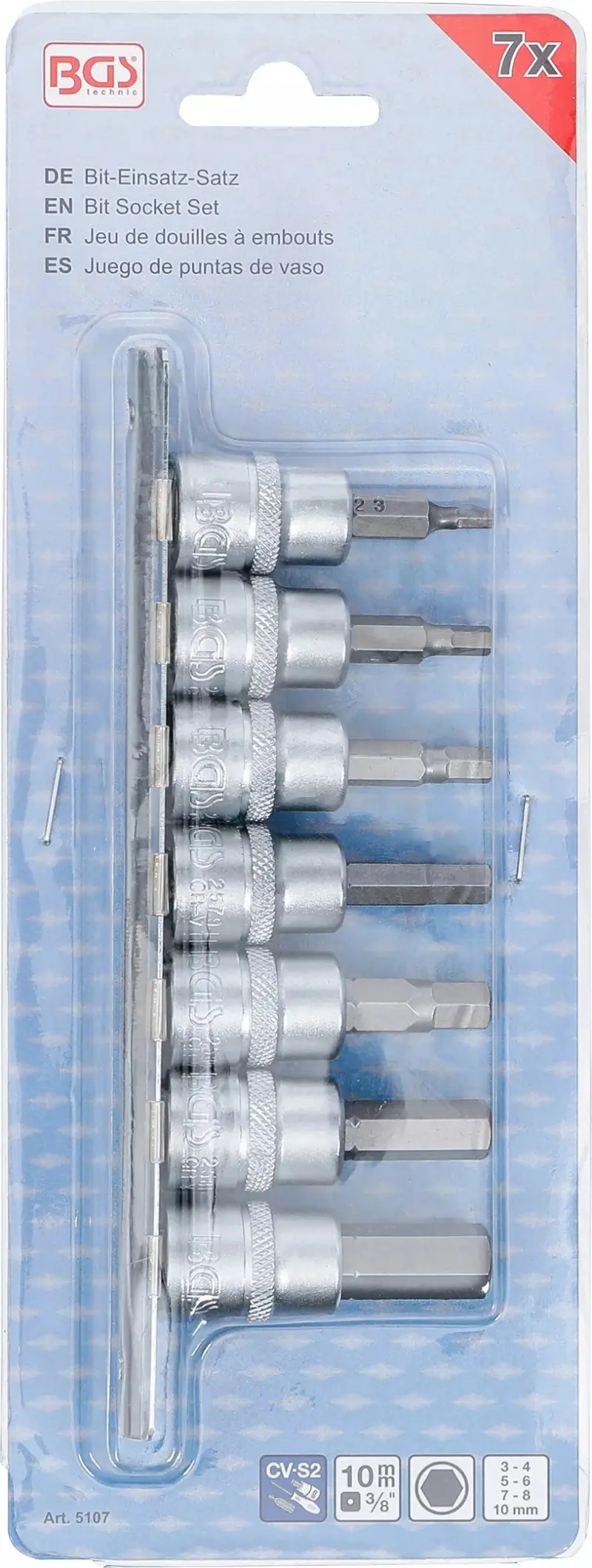 Zástrčné hlavice 3/8“ 6hranné 3 ÷ 10 mm BGS105107 Sada 7 dílů na kolejnici (BGS105107)