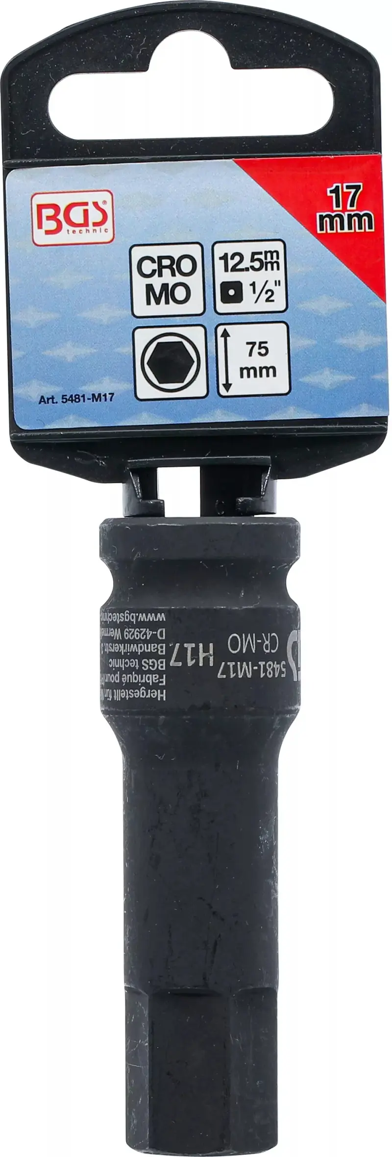 Zástrčná hlavice 1/2" inbus 17 x 75 mm BGS105481-M17, tvrzená Cr-Mo (BGS105481-M17)