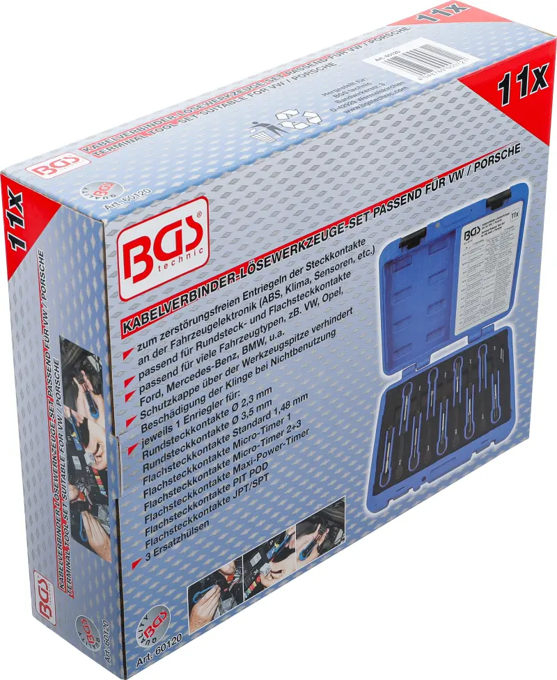 Nástroje pro uvolnění kabelových spojek-konektorů BGS1060120 Sada 11 dílů pro vozy koncernu VW a Porsche (BGS1060120)
