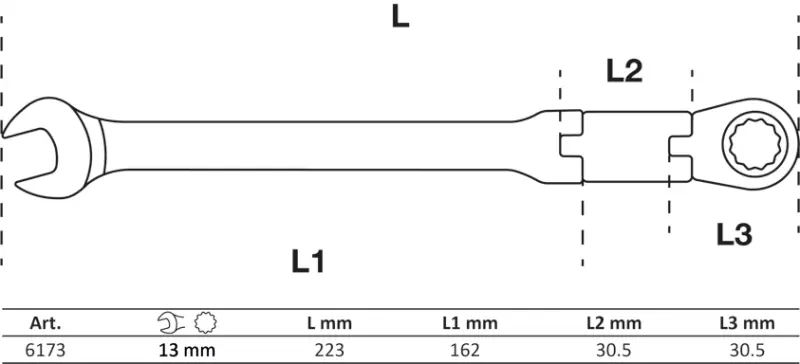 Očkoplochý klíč 13 mm BGS106173 s dvojitým kloubem (BGS106173)