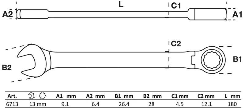 Očkoplochý klíč 13 mm s ráčnou BGS106713, kloubový (BGS106713)