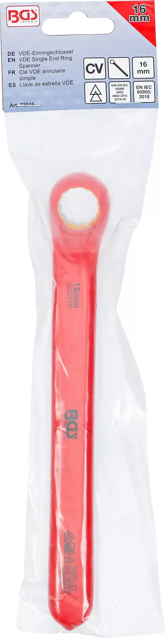 Jednostranný očkový klíč 16 mm BGS 72016 VDE, hluboce vyhnutý (BGS1072016)