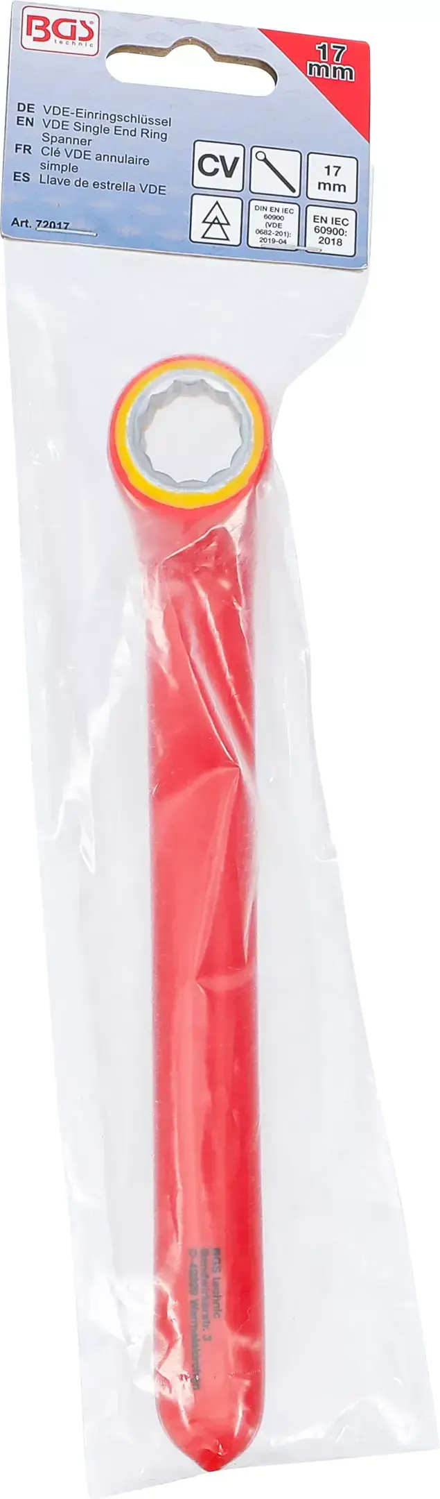 Jednostranný očkový klíč 17 mm BGS 72017 VDE, hluboce vyhnutý (BGS1072017)