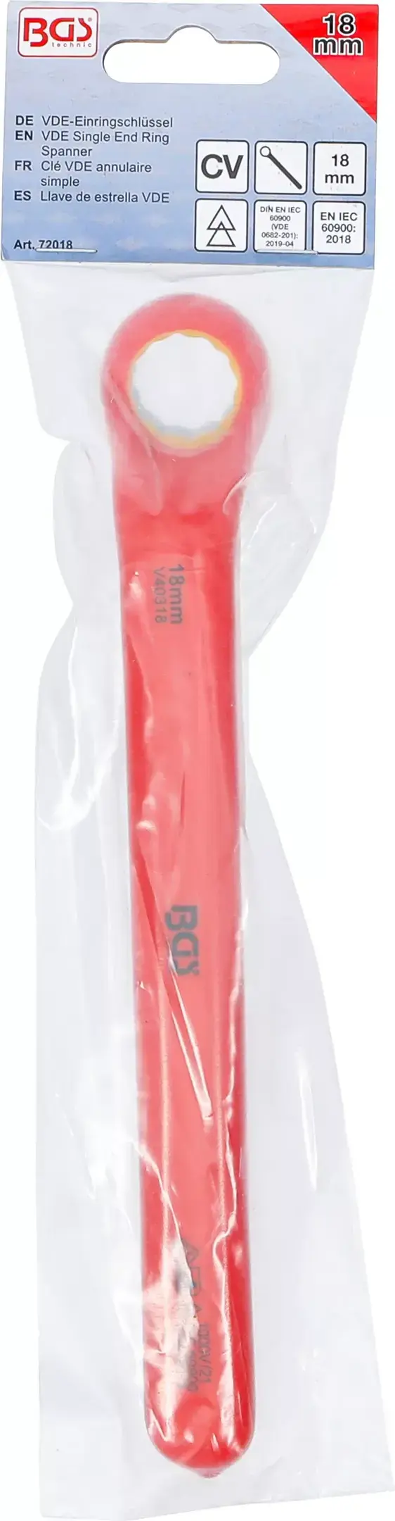 Jednostranný očkový klíč 18 mm BGS 72018 VDE, hluboce vyhnutý (BGS1072018)