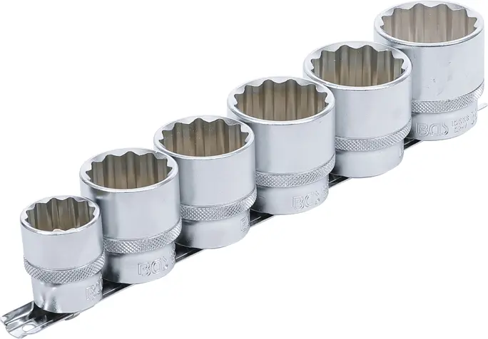 Nástrčné hlavice 1/2" 12hran 24 ÷ 38 mm BGS1070102 Sada 6 dílů na kolejnici (BGS1070102)