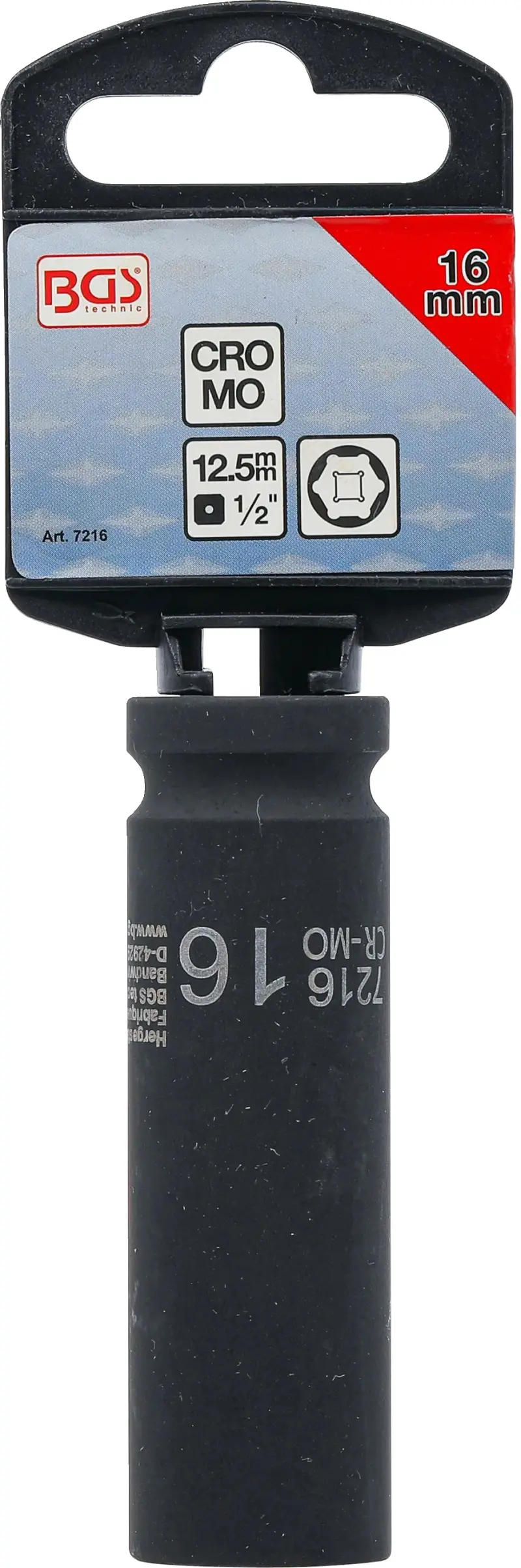 Nástrčná hlavice 1/2" 16 mm BGS107216, prodloužená, tvrzená, Pro Torque (BGS107216)