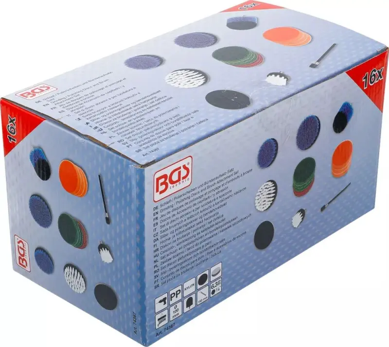 Brusné/lešticí kotoučky BGS1074367 včetně kartáčového nástavce pro vrtačky (Sada 16 dílů) (BGS1074367)