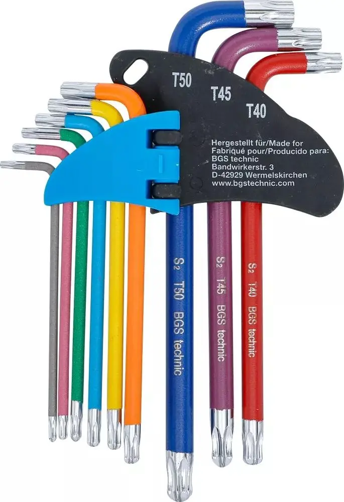 Zástrčné klíče T10 ÷ T50 Multicolour, s vrtáním a kulovou hlavou (Sada 9 ks) BGS1074464 (BGS1074464)