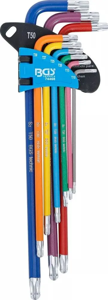 Zástrčné klíče T10 ÷ T50 Multicolour, extra dlouhé, s kulovou hlavou (Sada 9 ks) BGS1074468 (BGS1074468)