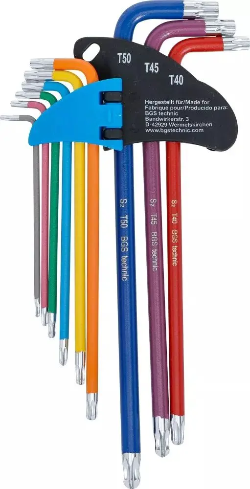 Zástrčné klíče T10 ÷ T50 Multicolour, extra dlouhé, s kulovou hlavou (Sada 9 ks) BGS1074468 (BGS1074468)