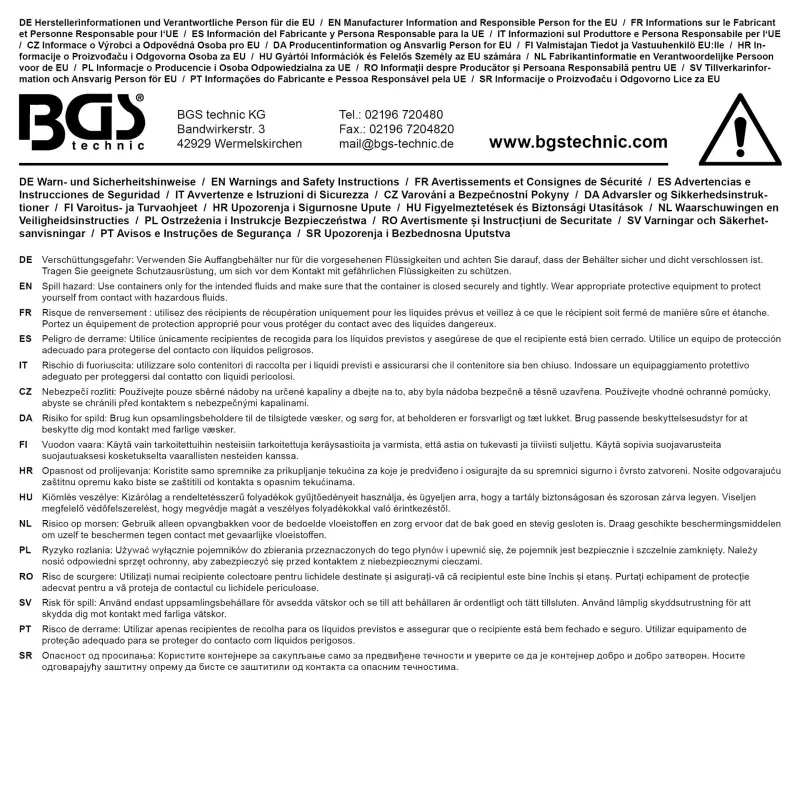 Nádoba - kanystr 12 l na vypouštění, odkapávání oleje a provoz. kapalin s výlevkou BGS1074611 (BGS1074611)